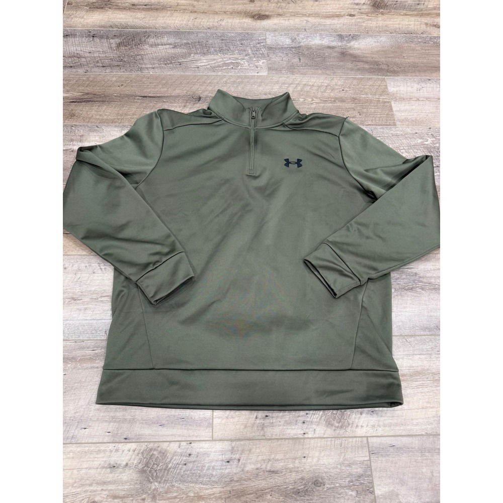 Under‎ Armour Mens Large Olive Green Quarter Zip Pullover Loose Fit Fleece Lined
